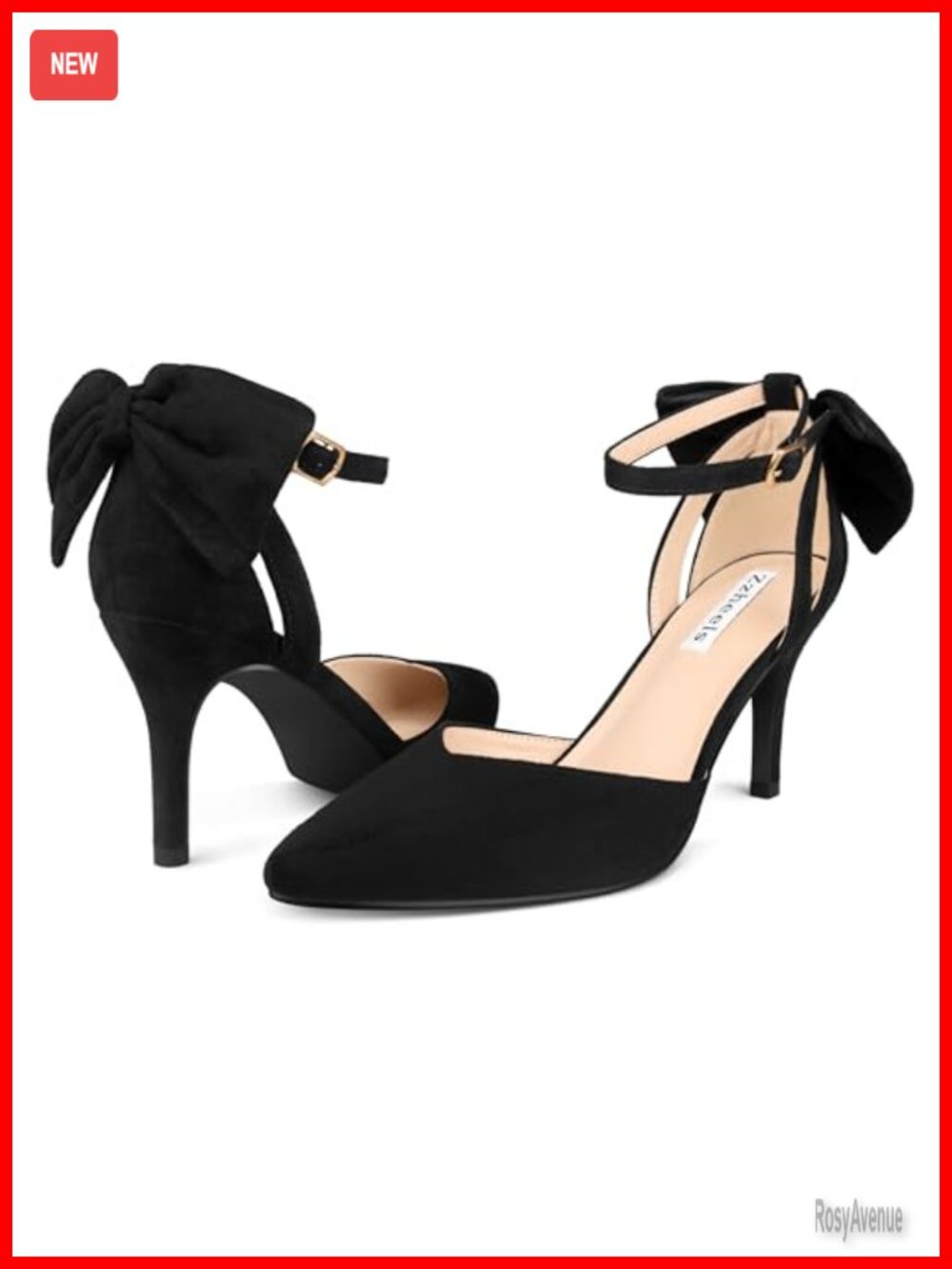 Faux Suede Closed Toe Kitten Heel Bow Pumps Ankle Strap